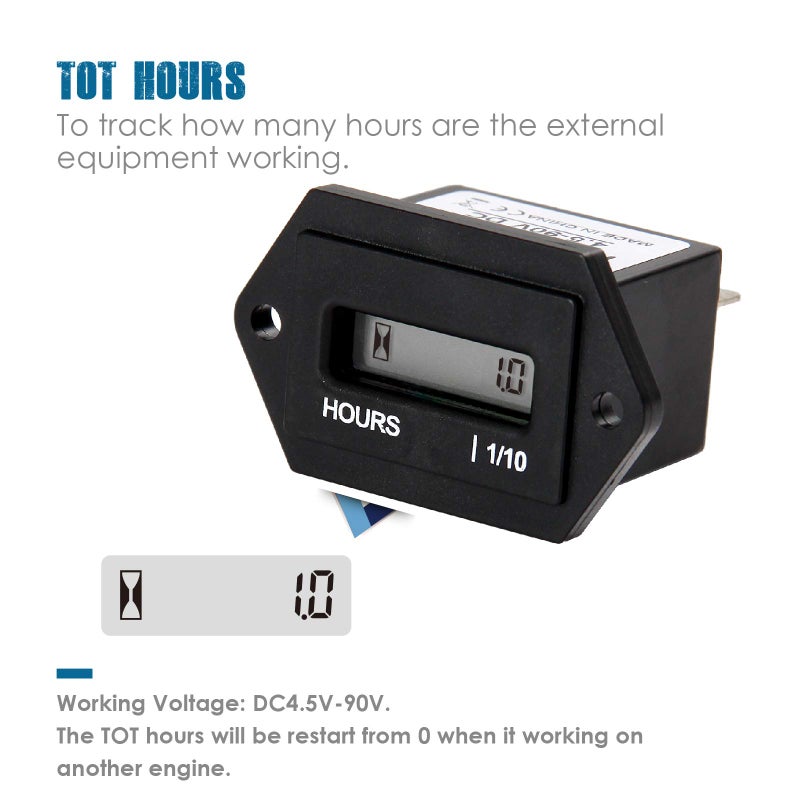 Runleader RL-HM008 DC 4.5-90V Hour Meter with Digital LCD Display for Boat Tractor Generator Engine Mower Fork Lift Paramotors Microlights Marine Engines Cleaners and Chainsaws - Image 2